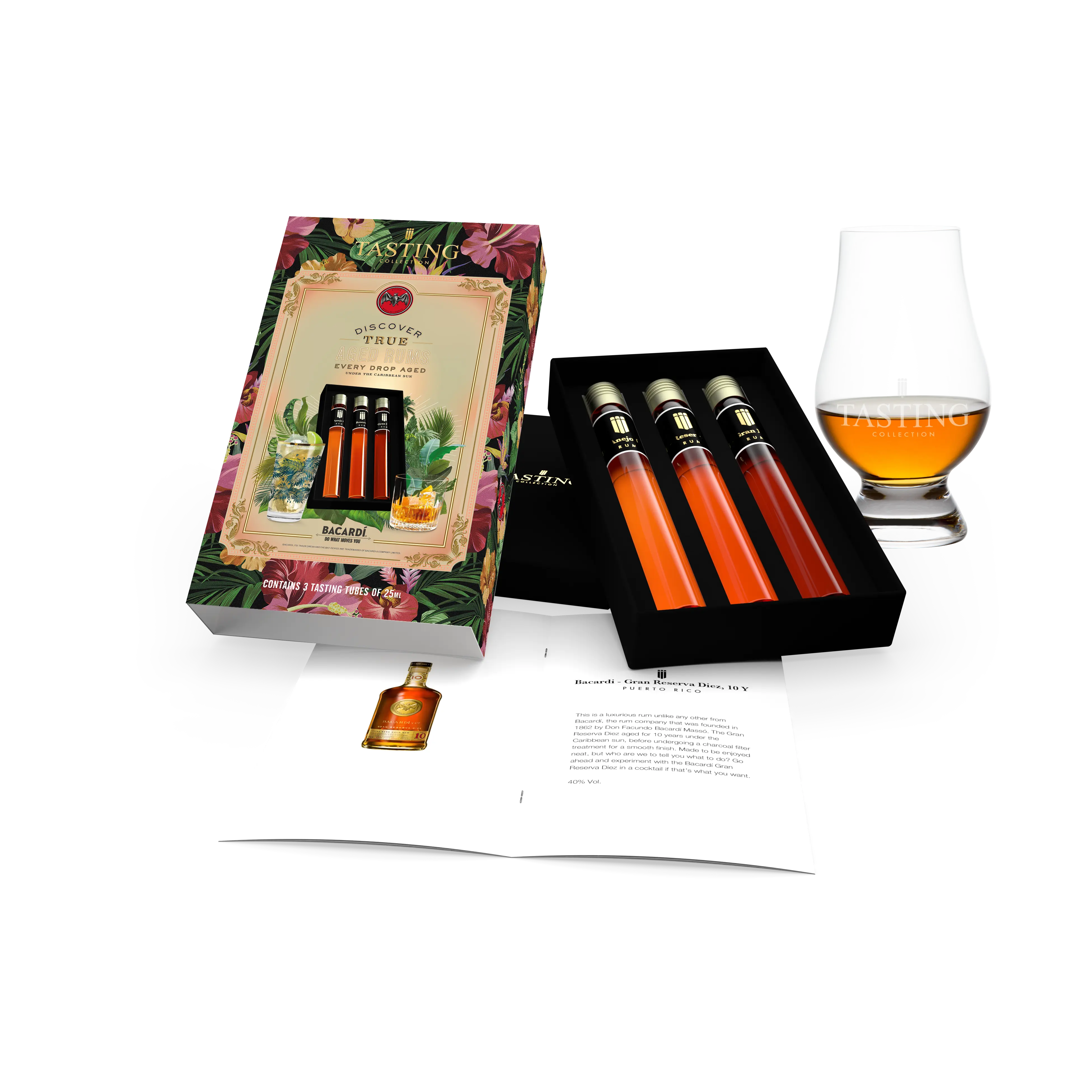 Bacardi Rum Proeverij 3 tubes in Luxe Cadeau Box