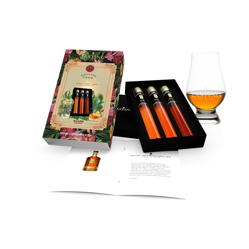 Coffret Dégustation de Bacardi Rhum 3 fioles dans une Boîte Cadeau de Luxe Coffret Dégustation de Bacardi Rhum 3 fioles dans une Boîte Cadeau de Luxe