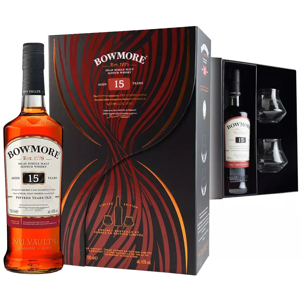 Bowmore, 15 Y Gift Pack with 2 Glasses 70cl