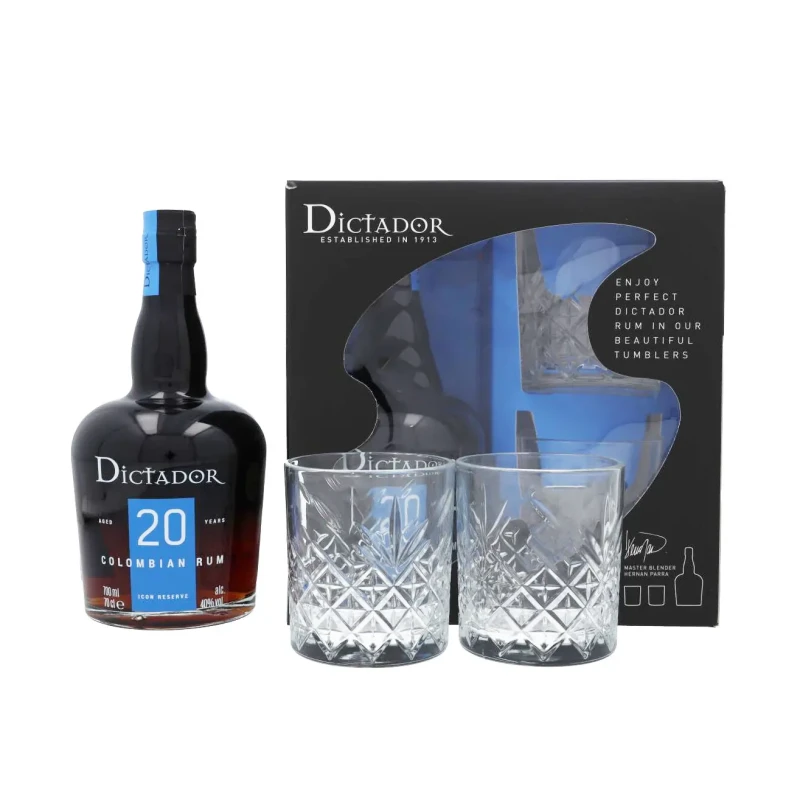 Dictador, 20 years - Giftpack 2 Glasses 70cl Dictador, 20 years - Giftpack 2 Glasses 70cl