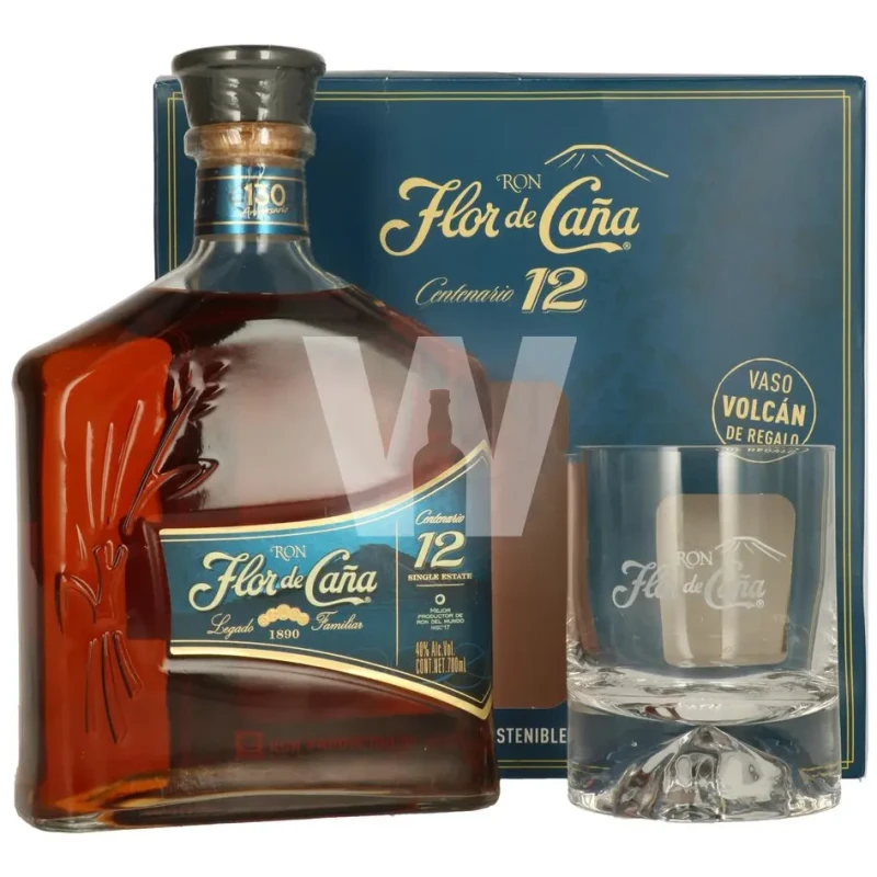 Flor de Cana, 12 Y Giftbox with Glass 70cl Flor de Cana, 12 Y Giftbox with Glass 70cl