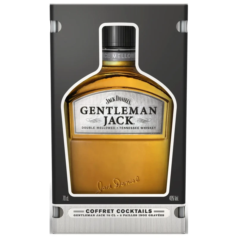 Jack Daniel's - Gentleman Jack Tin Gift Pack with 2 Stainless Steel Straws 70cl Jack Daniel's - Gentleman Jack Tin Gift Pack with 2 Stainless Steel Straws 70cl
