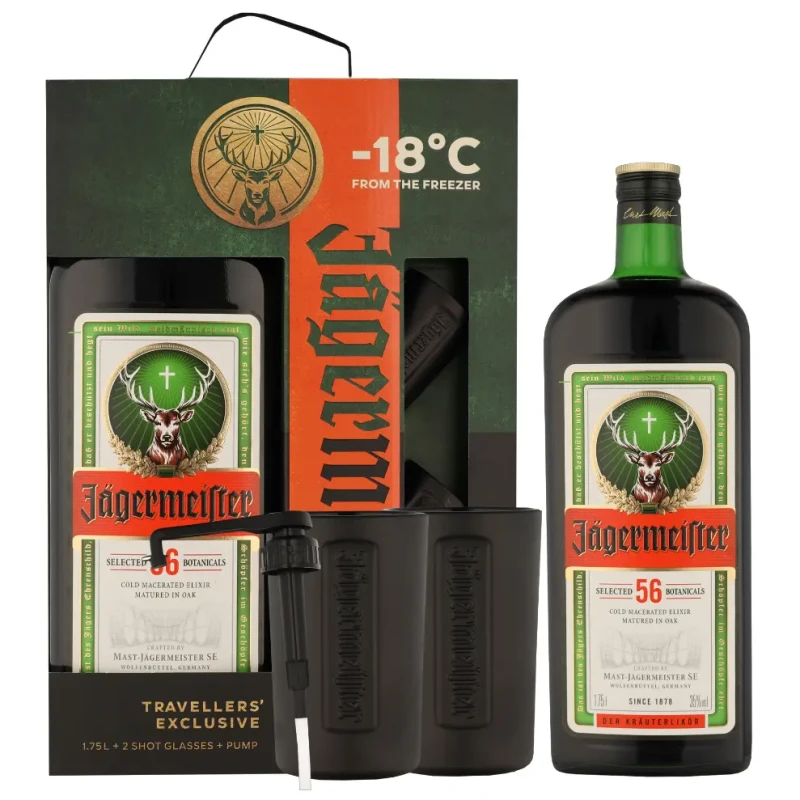Jagermeister Giftpack + 2 Shotglasses + Pump 1.75 litres Jagermeister Giftpack + 2 Shotglasses + Pump 1.75 litres