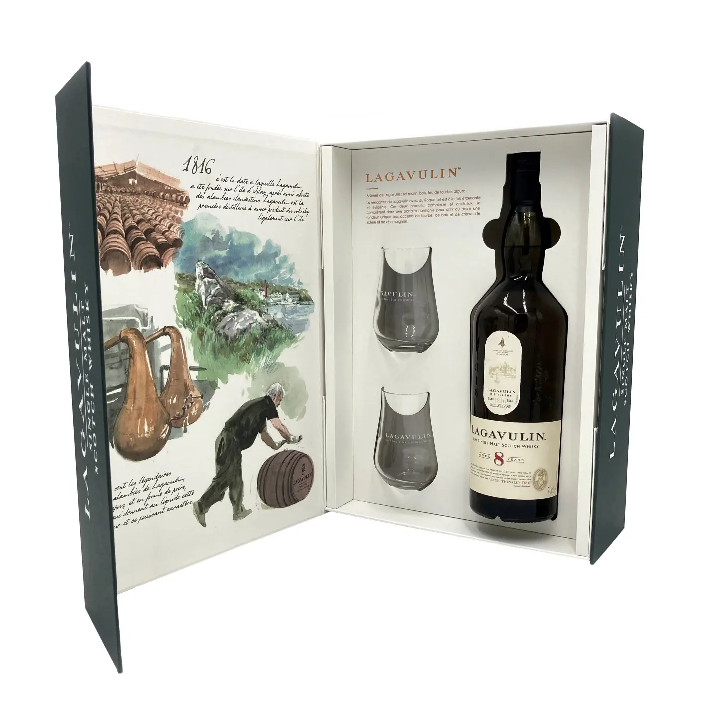 Lagavulin, 8 years - Giftpack 2 Glasses 70cl