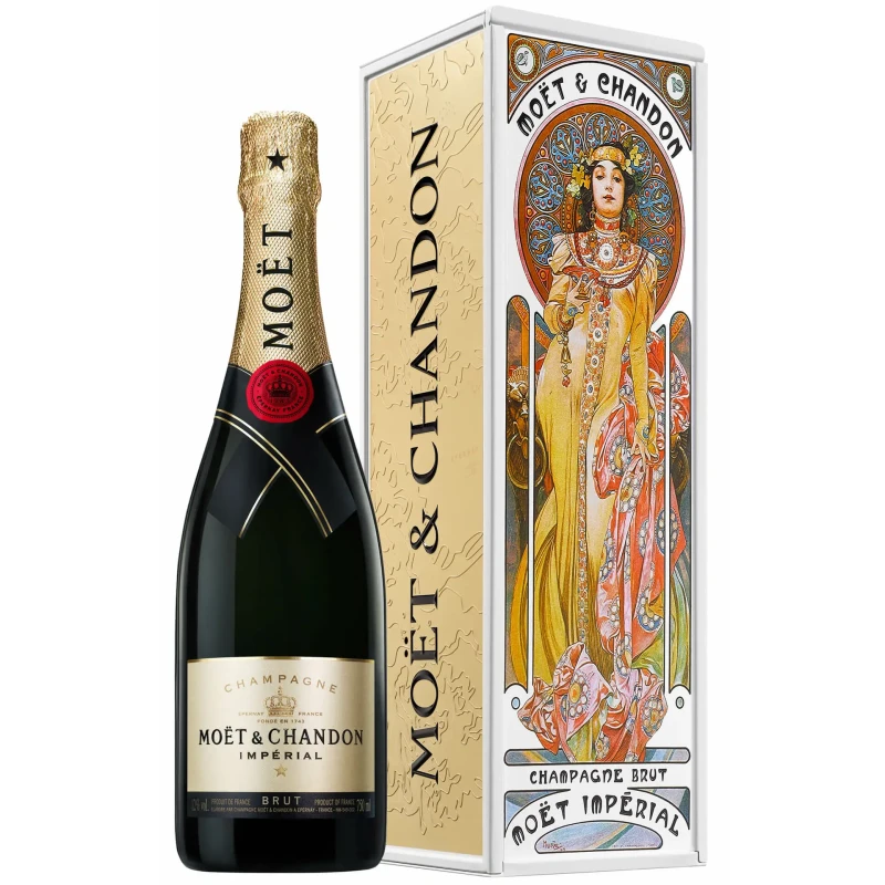 Moët & Chandon - Brut Imperial Limited Edition Metal Alphonse Mucha Yellow Dress Giftbox 75cl Moët & Chandon - Brut Imperial Limited Edition Metal Alphonse Mucha Yellow Dress Giftbox 75cl
