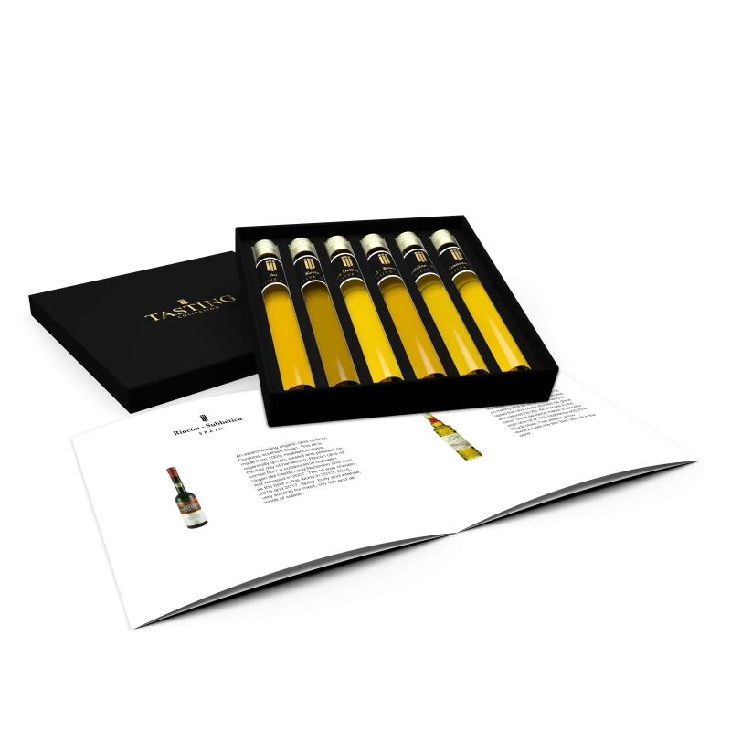 Coffret Dégustation de Huile d’olive 6 fioles dans une Boîte Cadeau de Luxe Coffret Dégustation de Huile d’olive 6 fioles dans une Boîte Cadeau de Luxe