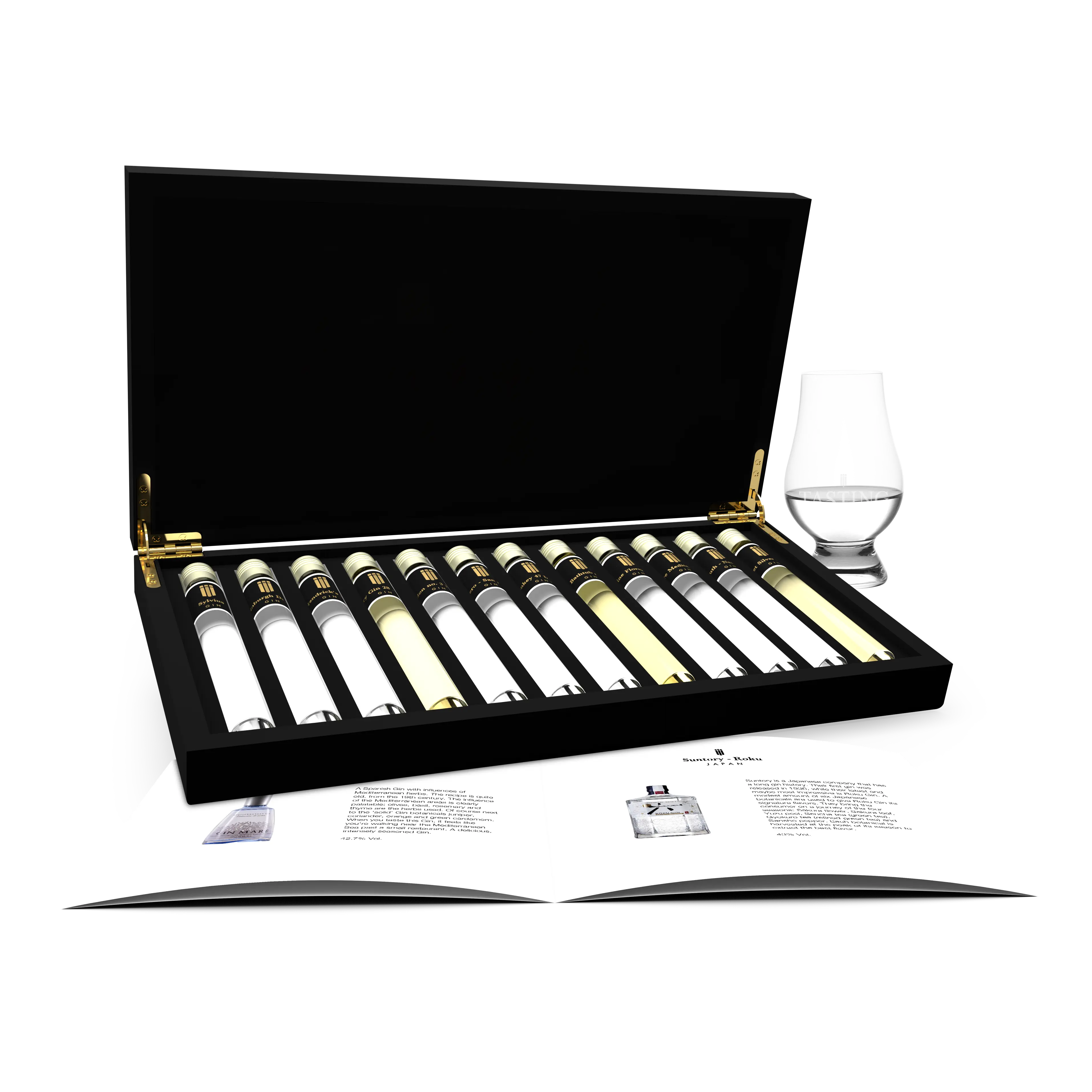 Gin Degustatie 12 tubes Proeverij set in houten cadeau kist