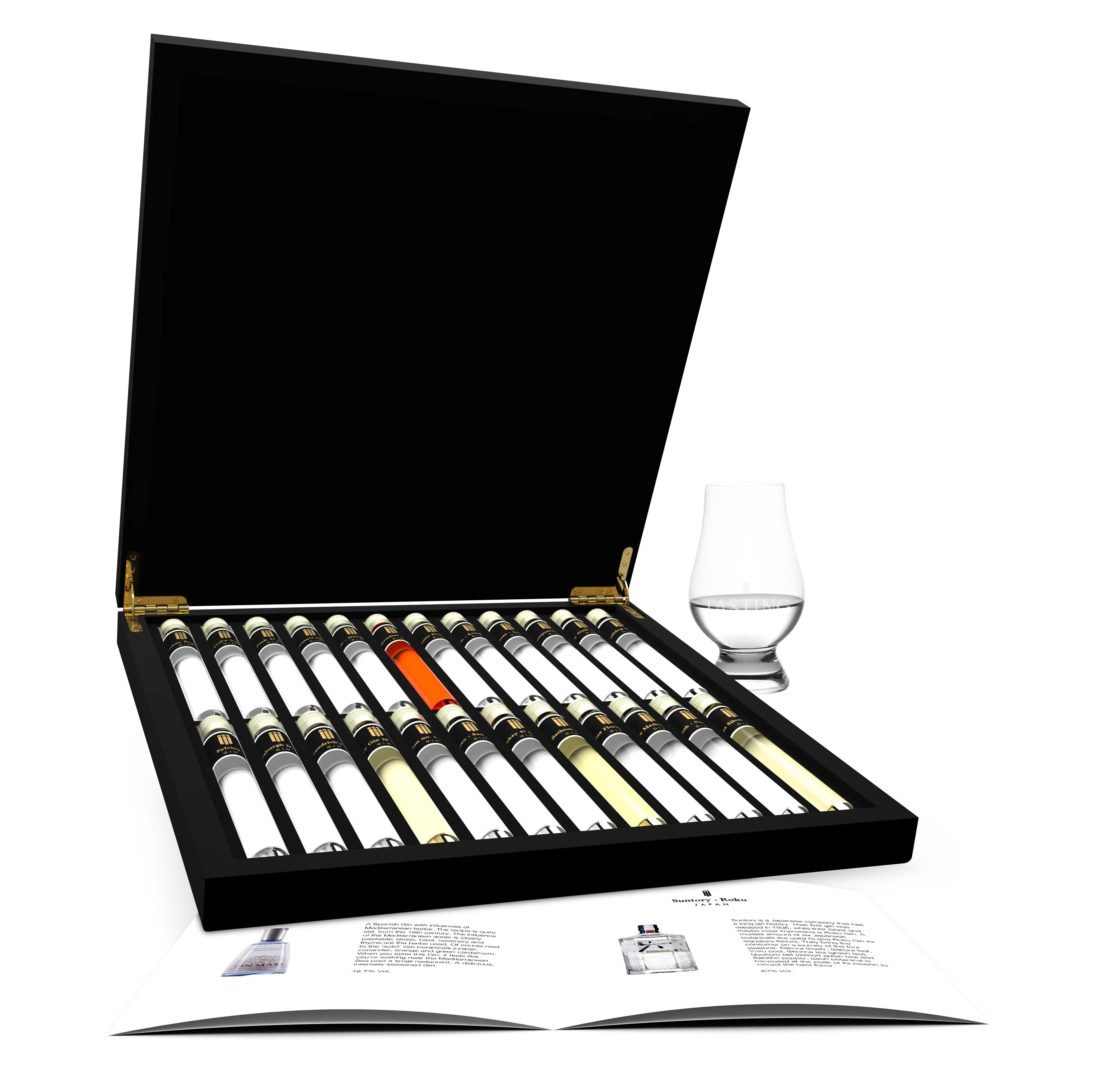 Premium Gin Tasting Collection 24 Tubes in Wooden Cassette