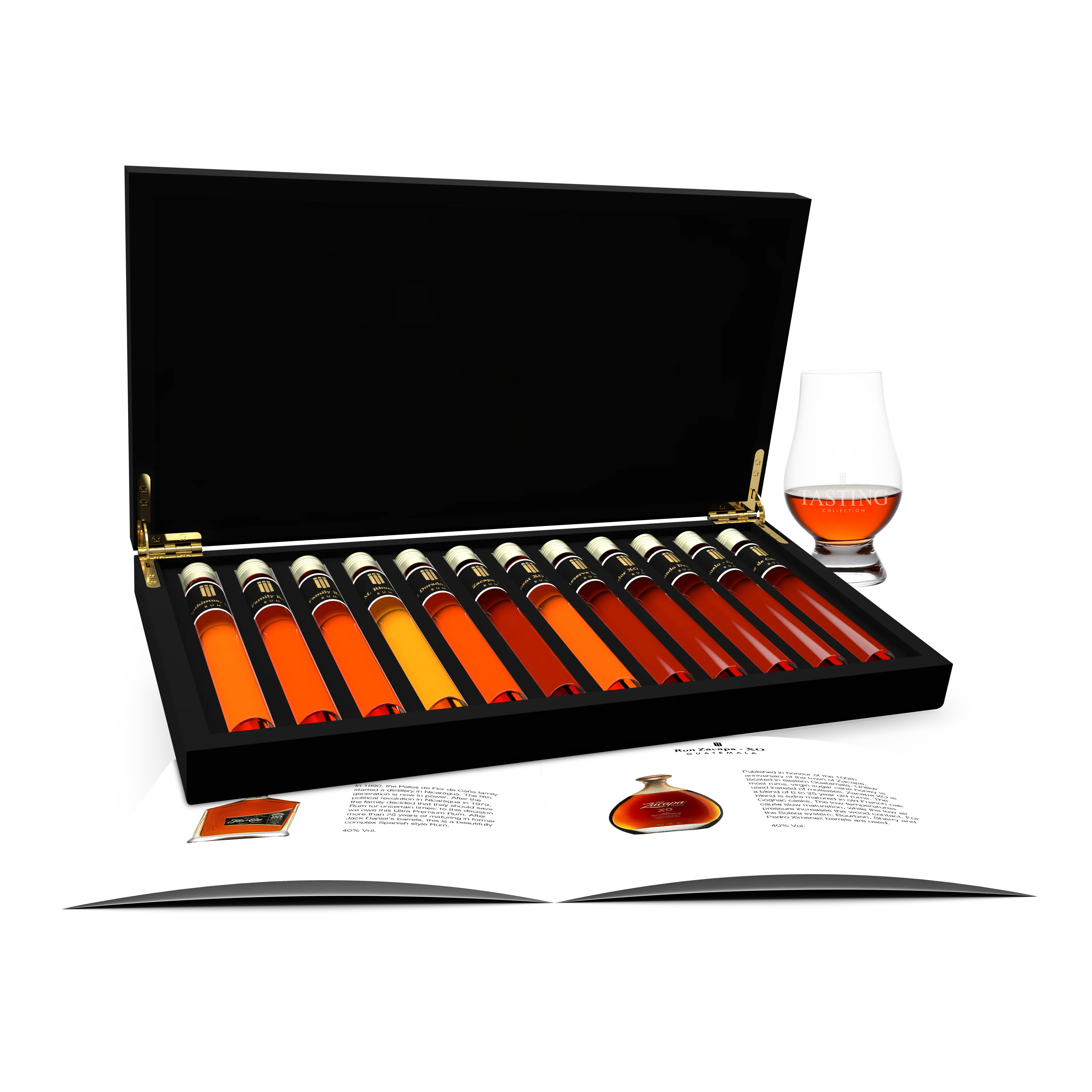 Rum Degustatie 12 tubes Proeverij set in houten cadeau kist