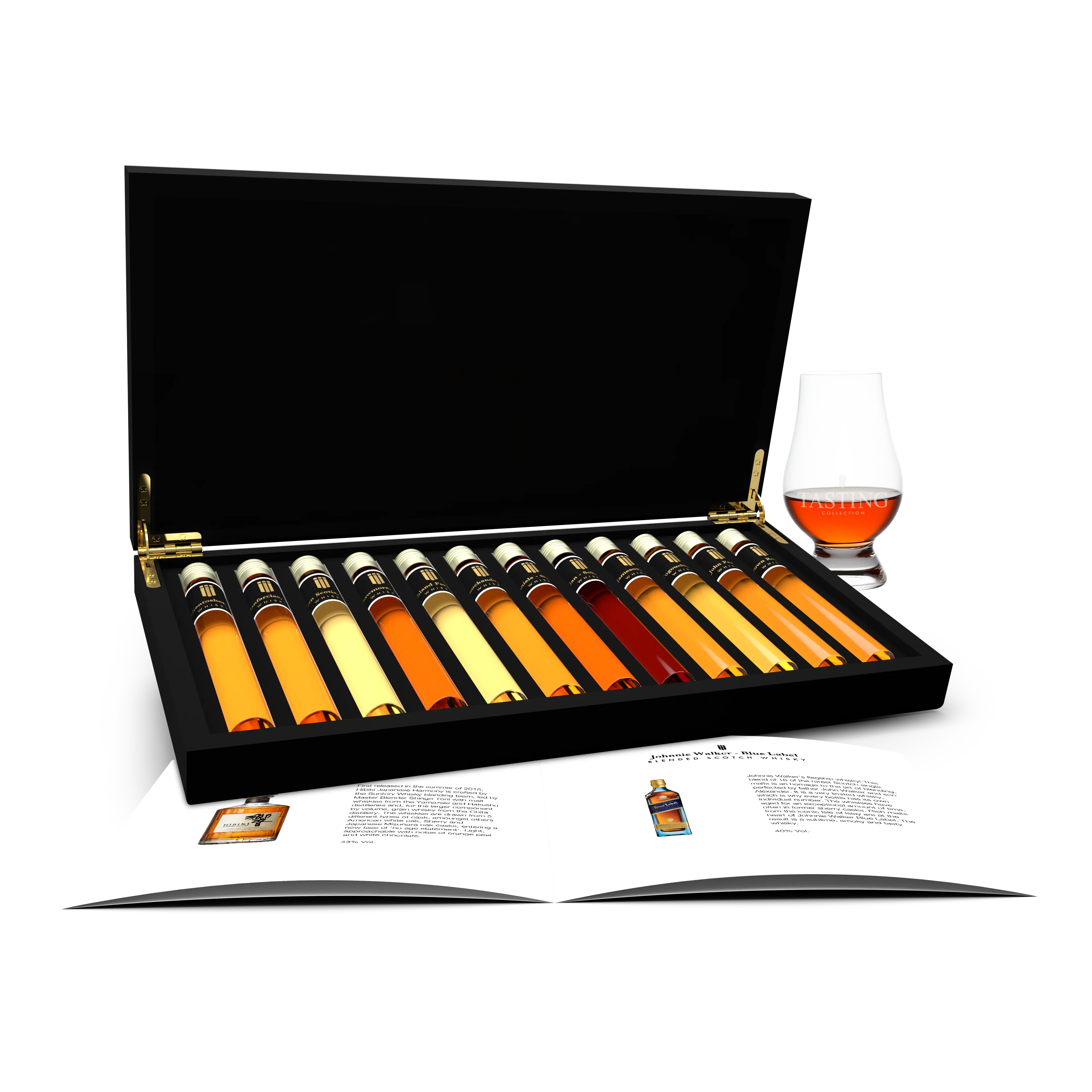 Wereld Whisky Degustatie 12 tubes proeverij set in houten cadeau kist