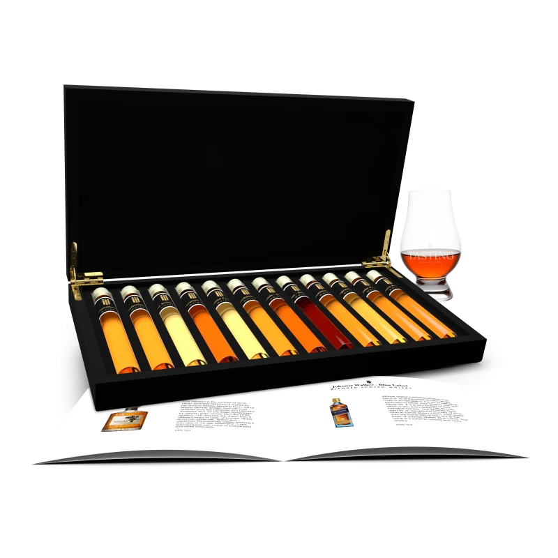Wereld Whisky Degustatie 12 tubes proeverij set in houten cadeau kist Wereld Whisky Degustatie 12 tubes proeverij set in houten cadeau kist