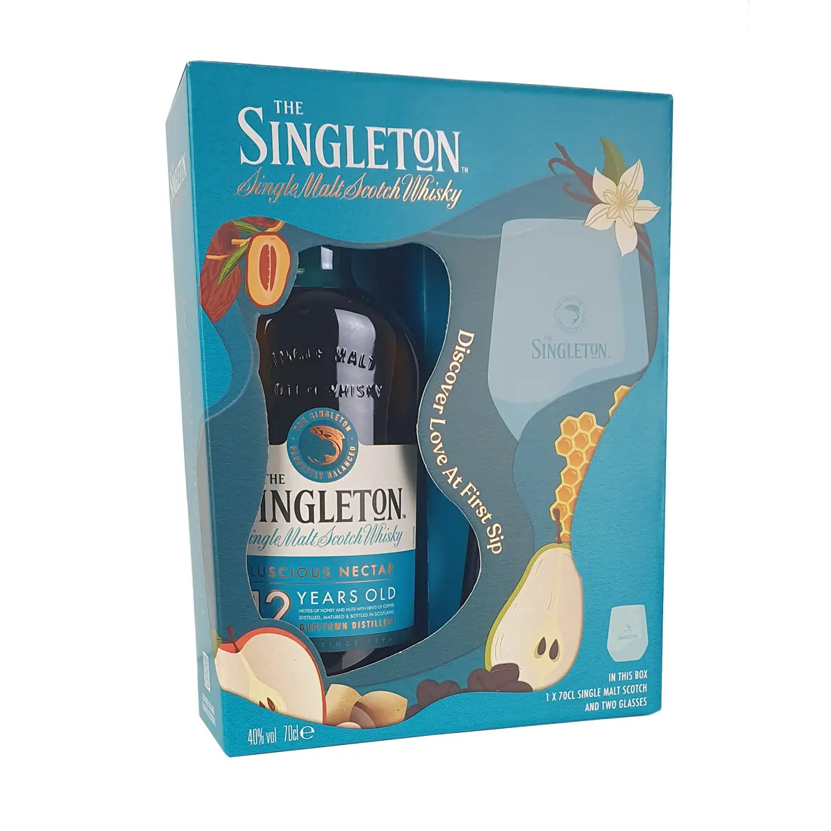 Singleton, 12 Y Gift Pack 2 Glasses 70cl